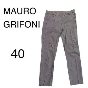 M17-44 マウログリフォーニ MAURO GRIFONI カジュアルパンツ スラックス ストライプ グレー系 コットン100% レディース 40サイズ