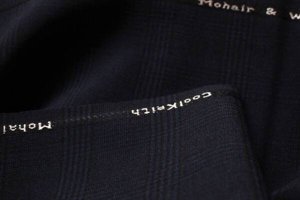 デッドストック/ビンテージ Mohair & Worsted ネイビー シャドーグレンチェック 約3.2m 生地 紳士服地 仕立て