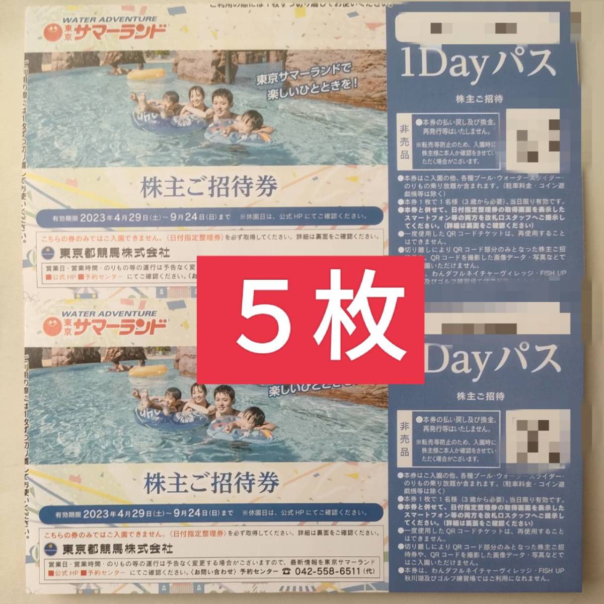 東京サマーランド1Dayパス株主優待券株主ご招待券東京都競馬ワンデー