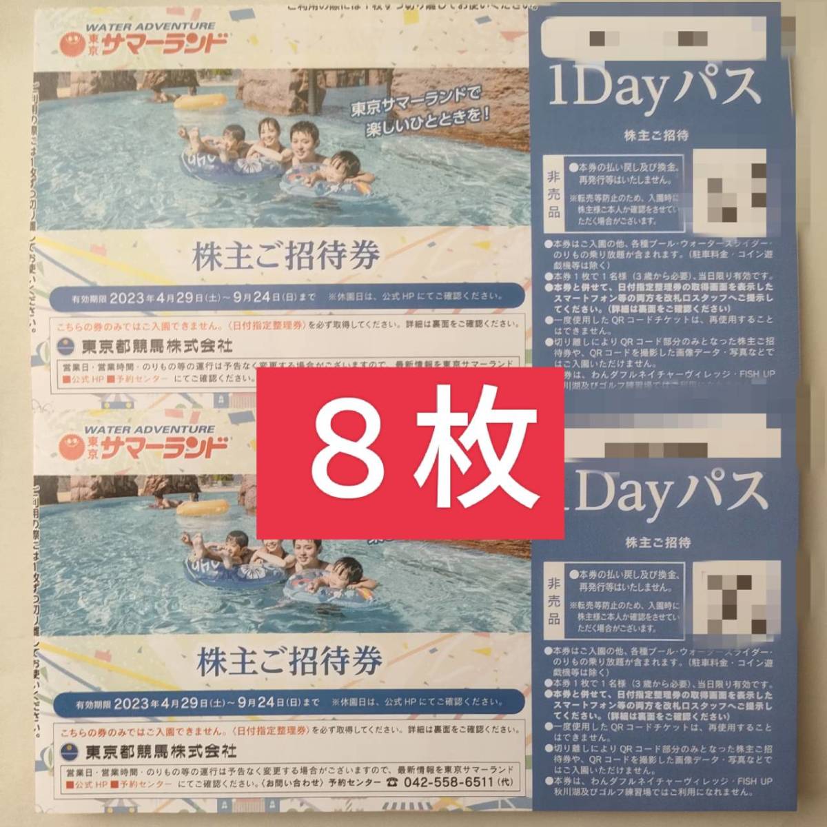 東京サマーランド1Dayパス株主優待券株主ご招待券東京都競馬ワンデー