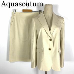 LA8043 アクアスキュータム セットアップ スーツ ベージュ系 フォーマルAquascutum 上下セット テーラードジャケット 半裏仕立てL