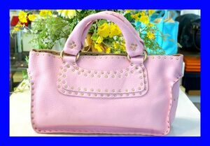 ○美品 セリーヌ CELINE カーフ スタッズ ブギーバッグ ハンドバッグ ピンク B0095