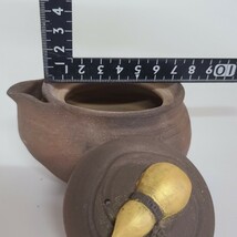 テ65) 宝瓶 未使用 小野広人 検:急須 備前焼 焼締め 煎茶道具 煎茶器 急須 萩焼 金彩摘まみ_画像7