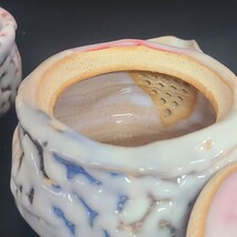 ギ74)【佐々木建】作 萩煎茶器(宝瓶・茶碗2客) 共箱付 萩焼_画像4