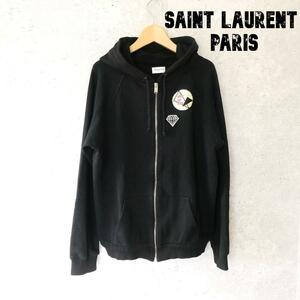 ほぼ美品 SAINT LAURENT PARIS サンローランパリ ロゴ ジップアップ スウェットパーカー M 黒 ブラック A2361