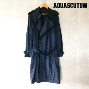  superior article Aquascutum Aquascutum size 42 nylon long height trench coat spring coat waist belt navy blue navy 