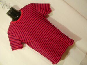 ssy2403 ユニクロ UNIQLO 半袖 Tシャツ レッド×ネイビー ■ ボーダー柄 ■ クルーネック カジュアル 綿100％ Sサイズ