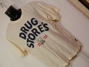 ssy295 DRUG STORE'S メンズ Tシャツ アイボリー ■ プリント ■ アップリケ 刺繍 クルーネック 丸首 カジュアル Freeサイズ