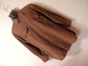 ssy4415 14 1/2 -32 メンズ 長袖 カジュアルシャツ ブラウン ■ ロング丈 ■ 胸ポケット 無地 シンプル Mくらい