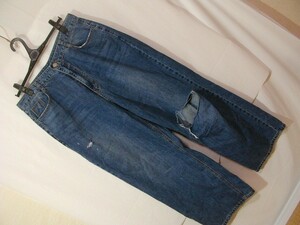 ssy3062 MAIN メンズ ■ ワイドジーンズ ■ デニムパンツ ブルー カット スラッシュ ダメージ カジュアル 大きいサイズ W36