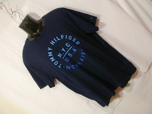 ssy3153 TOMMY HILFIGER トミーヒルフィガー メンズ 半袖 Tシャツ ネイビー ■ フロントプリント ■ 丸首 オーガニックコットン XLサイズ