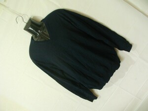 ssy6547 ユニクロ UNIQLO 長袖 ウールニット プルオーバー セーター ダークネイビー ■ Vネック ■ 無地 大きいサイズ XL