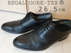 送料無料★REGAL 26.5cm(27.0や27.5の方にも) GORE-TEX 革靴 ストレートチップ 紐靴 ブラック 黒色 リーガル ゴアテックス 防水 ビジネス