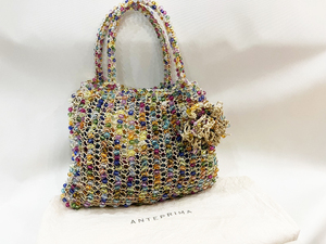 ANTEPRIMA/ Anteprima flower with corsage . clear beads braided bag handbag beige base multicolor lady's bag 