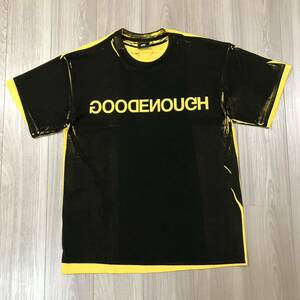 1回着用 GOOD ENOUGH LONDON UK GDEHグッドイナフ ロンドン スクリーン 転写 ロゴ プリント ペイント ブラック イエロー ワッペン Tシャツ