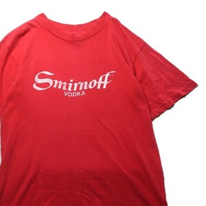 アルコール系! 70s 80s USA製 anvil ヴィンテージ Smirnoff VODKA スミノフ 企業ロゴ プリント 半袖 Tシャツ 黒タグ レッド 赤 メンズ