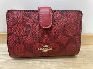 【2909】COACH コーチ 二つ折り財布 23553 赤 レッド シグネチャー柄 レディース