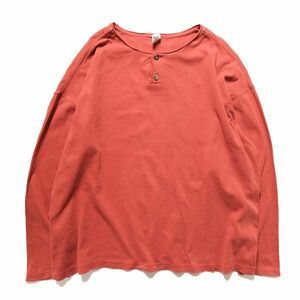 90's ギャップ GAP ヘンリーネック ヘビーウェイト コットン Tシャツ 長袖 (L) 朱色 サーモン系 無地 ロンT 90年代 旧タグ オールド Y2K