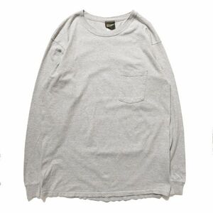 90's USA製 IRVINE PARK クルーネック ポケット付 ロングスリーブ Tシャツ 長袖 (L) 霜降り灰 無地 ロンT ポケT 90年代 旧タグ オールド