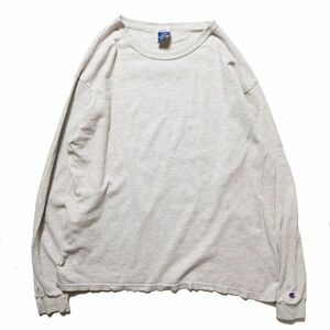 90's USA製 チャンピオン コットン レーヨン ロングスリーブ Tシャツ 長袖 (XL) 霜降り灰 ロンT 無地 目無し 90年代 アメリカ製 旧タグ