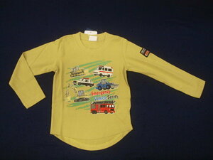 新品　130　働く車シリーズ　長袖Ｔシャツ　マスタード　レターパック発送（代引き不可）37001C