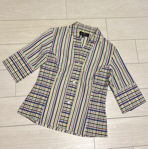 ETRO Etro check pattern Skipper shirt 7 minute sleeve 42 cotton stripe lady's multicolor check 