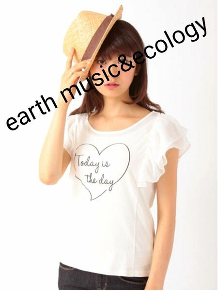 earth music&ecology フリルスリーブハートプリントTシャツ