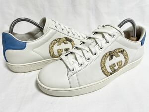 希少 美品 グッチ GUCCI GG インターロッキング パイソン レザー ローカット スニーカー 627823 レディース 靴 37 23.5～24cm前後 白