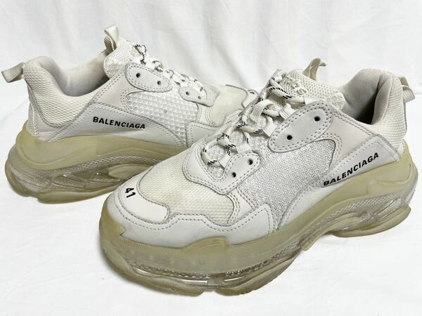 希少 美品 バレンシアガ BALENCIAGA Triple S トリプル S レザー メッシュ ダッド スニーカー 541624 トレーナー 靴 41 27cm クリアソール