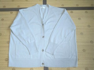 ●グリーンレーベルリラクシング UNITED ARROWS ライトグレー Aライン長袖カーディガン コットンリネン綿麻 used