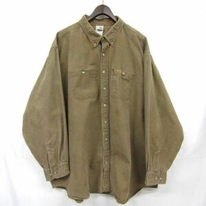 ビッグサイズ 2XL 程度 Carhartt ボタンダウン BD シャツ 長袖 ブラウン カーハート 古着 ビンテージ 3AU2305