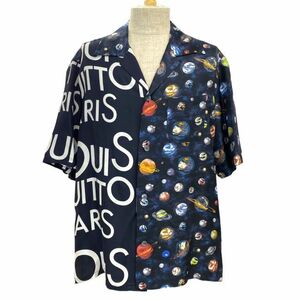 LOUIS VUITTON ルイ ヴィトン RM191M 19SS ギャラクシー オープンカラー シルク シャツ 半袖 トップス 惑星 ロゴ ネイビー [サイズ XXL]