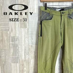 M2919 OAKLEY オークリー　ゴルフパンツ　サイズ31 黄緑　グレー　チェック柄　長ズボン　ボトムス　パンツ　メンズ　スポーツウェア