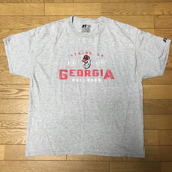 NCAA GEORGIA BULLDOGS MEN’S SHORT SLEEVE T-SHIRTS (RUSSELL) size-XL(着丈70身幅60) 中古(美品) 送料無料 NCNR