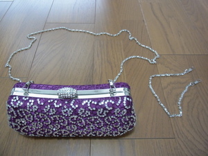  lady's party bag Kirakira clutch wedding formal clutch chain purple series USED