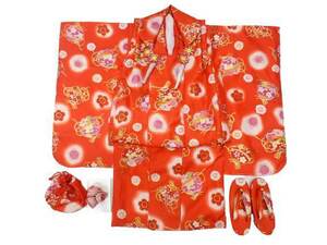  "Семь, пять, три" кимоно 3 лет . ткань пальто цветочный принт блестящий роскошный полиэстер три лет девушка девочка три лет для . ткань 7 позиций комплект orange земля колокольчик маленький слива рисунок No.2307