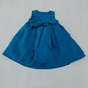 AS1037 Kids One-piece dress sleeve less no sleeve child clothes ribbon turquoise blue green plain hand made handmade formal wedding party 