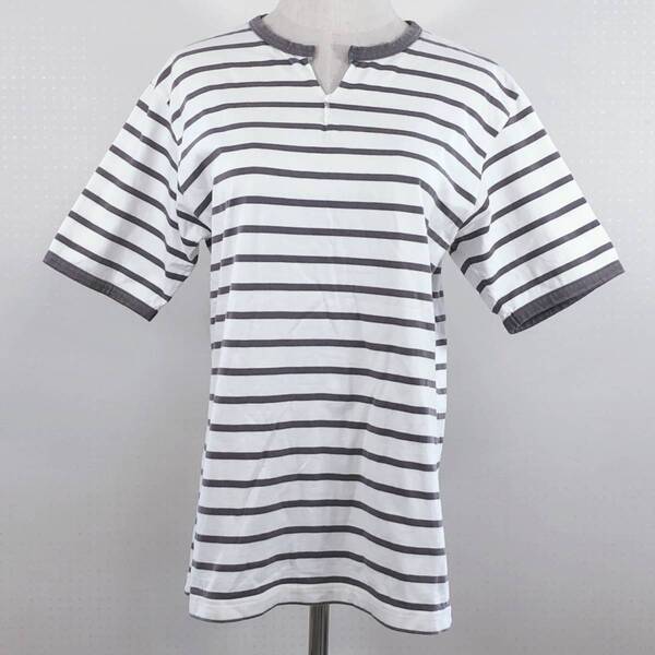 AS1135 JUNMEN ジュンメン メンズ トップス Tシャツ 半袖 Fサイズ フリーサイズ ブラウン 茶 ホワイト 白 ボーダー 綿100% コットン 夏