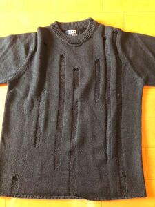 TAKEOKIKUCHI Takeo Kikuchi длинный рукав вязаный свитер . сеть модный размер 2-M мужской чёрный черный! акрил 70% шерсть 30%(YI)