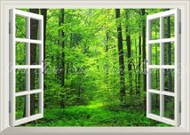 【窓仕様】森林 森林浴 緑 目の保養 気分転換 癒し 絵画風 壁紙ポスター A2版 594×420mm はがせるシール式 001MA2_画像1