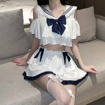 ワンピースコスプレ衣装 超セクシー 悩殺 セーラー服 トップス スカート ショーツ3点セット 学生服 ミニスカート ナイトウェア_画像7