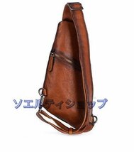 新入荷★レトロ風 左右肩掛け替え 本革 メンズ ボディバッグ ヌメ革 牛革 レザー ワンショルダーバッグ おしゃれ 自転車 鞄_画像2