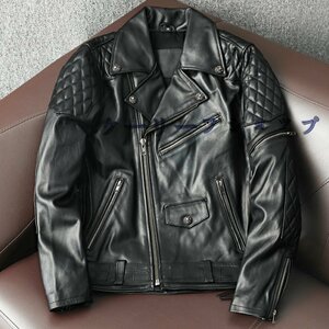 レザージャケット メンズ ハレージャケット　バイクジャケット　ライダース 高級牛革　本革　革ジャン S～4XL　黒