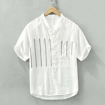 半袖シャツ 上質 リネンシャツ メンズ Tシャツ 新品 亜麻 切り替えボーダー 夏 サマー 半袖シャツ 麻シャツ 心地良しＭ～3ＸＬ　黒_画像5