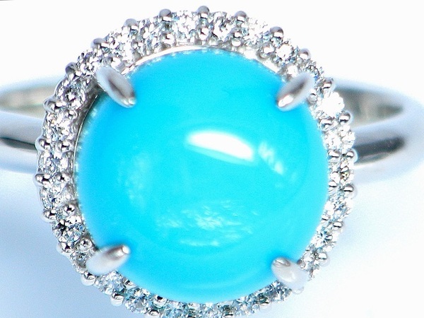 【宝石屋本舗】良質天然トルコ石 4.44ct ダイヤモンド PT950 リング(宝石鑑別書付)