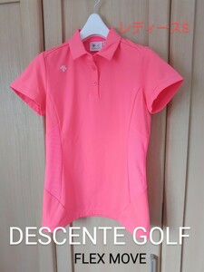 DESCENTE レディースS デサントゴルフ フレックスムーブ 半袖 ストレッチ ポロシャツ ネオンピンク 正規品 