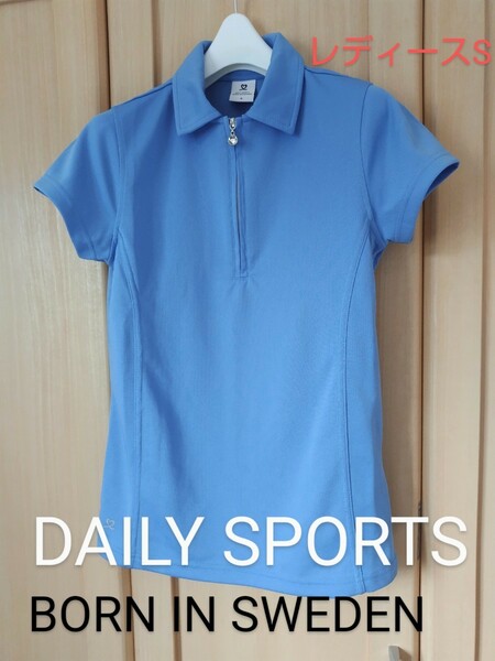 DAILY SPORTS SWEDEN レディースS デイリースポーツ 半袖 ハーフジップ ポロシャツ 正規品 水色