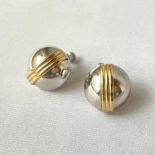 NAPIER silver gold earring 土星風半球体イヤリング　vintage ヴィンテージ