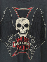 古着 10s HARLEY DAVIDSON バー&シールド ウィング スカル 両面 プリント 長袖 Tシャツ ロンT L 古着_画像2