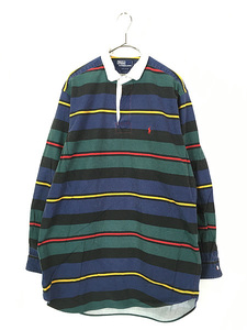 古着 Polo Ralph Lauren 裾ラウンド マルチ ボーダー 100%コットン プルオーバー シャツ L 古着